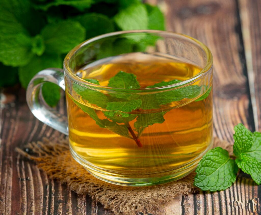 peppermint tea in glass ready to drink
